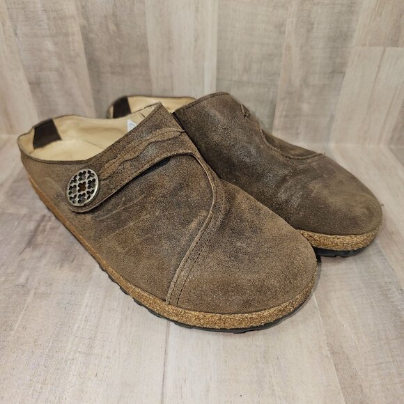 Haflinger Womans Size 10 LC Adventure Flat Mules Leather Brown Shoes - Picture 1 of 11